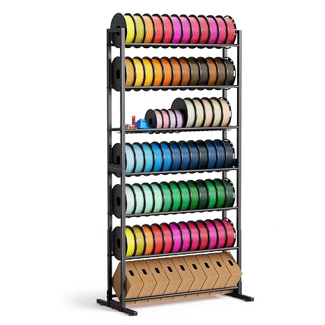 3D Printer Filament Storage Rack with Removable Basket, 7-Tier Heavy Duty Metal Spool Organizer Holds 84 Spools, Large Capacity Shelf for 3D Printing Station, Workshop, Office & Studio