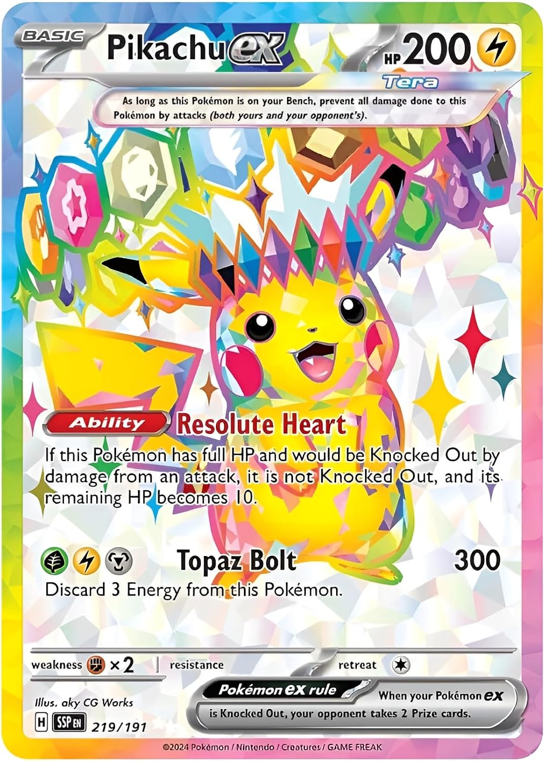 Pikachu ex 219191 Ultra Rare Full Art Pokemon Card | Shiny Pokémon Cards | Pokémon EX | Surging Sparks | Pokemon Scarlet and Violet | Titan Cards Authenticated