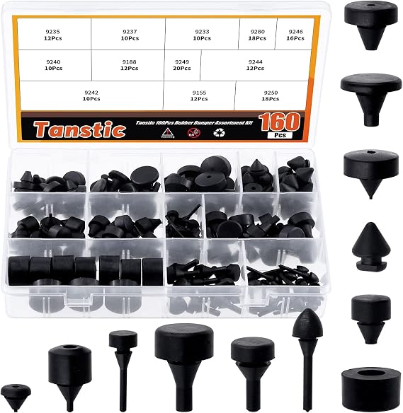 Tanstic 160Pcs Black Automotive Rubber Bumper Stopper Rubber Stop Bumper Compatible with Ford GM Vehicle