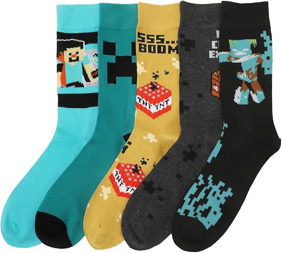Bioworld Minecraft Characters & Icons Adult 5-Pair Crew Socks