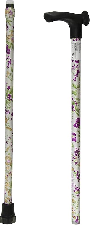 DAYS Right Handed Walking Stick – Adjustable Height Aluminium Cane with Contoured Grip Handle, Ergonomic Support for Elderly & Disabled – Woodland Flowers Design, 74–95cm