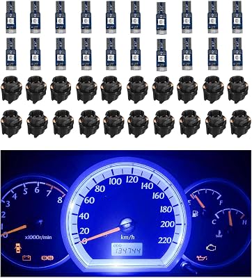 Augeny 20PCS T5 Led Lights for Car Dashboard, 3030-3SMD High Light Car LED Lights Bulb with Twist Socket, Auto Interior Led Bulb for Gauge Cluster Indicator Dashboard Panel Light Blue