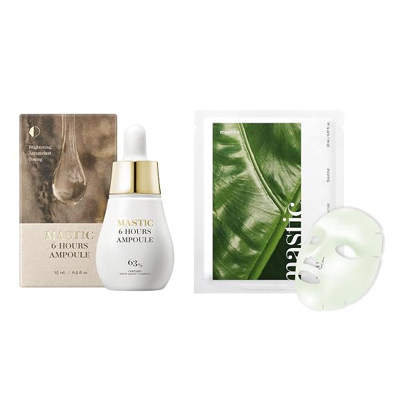 MASTINA Mastic Ampoule Serum Spoid Type (Dropper Type, 0.5fl oz) and MASTINA White Mastic Face Mask (Heartleaf Calming, 4 pc)