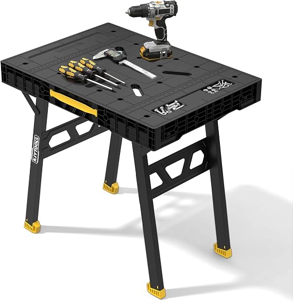 Portable Work Table, 1650lbs Capacity, Folding Work Bench, Yellow