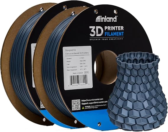 Inland PLA Filament Bundle 1.75mm Gray 2KG, 3D Printer Filament, Dimensional Accuracy +/- 0.02 mm, 2 Pack Filament, Fits Most FDM 3D Printers (Slate Gray, 2 Pack)