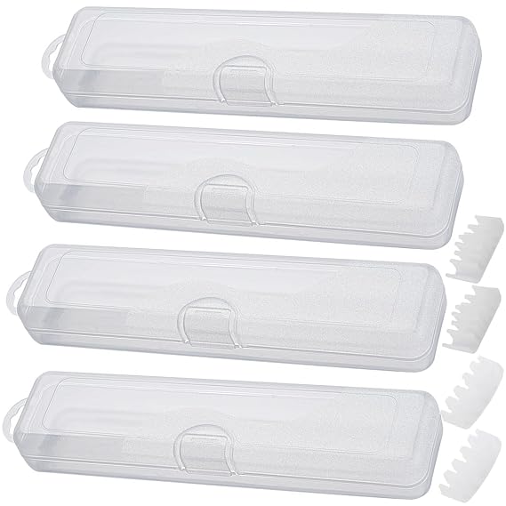 4 pcs Travel Size Tongue Scraper Case Holder, Portable Clear Tongue Cleaner Container, Plastic Transparent Toothbrush Carrying Box for Tongue Scraper, Toothbrush, Small Drinking Straw
