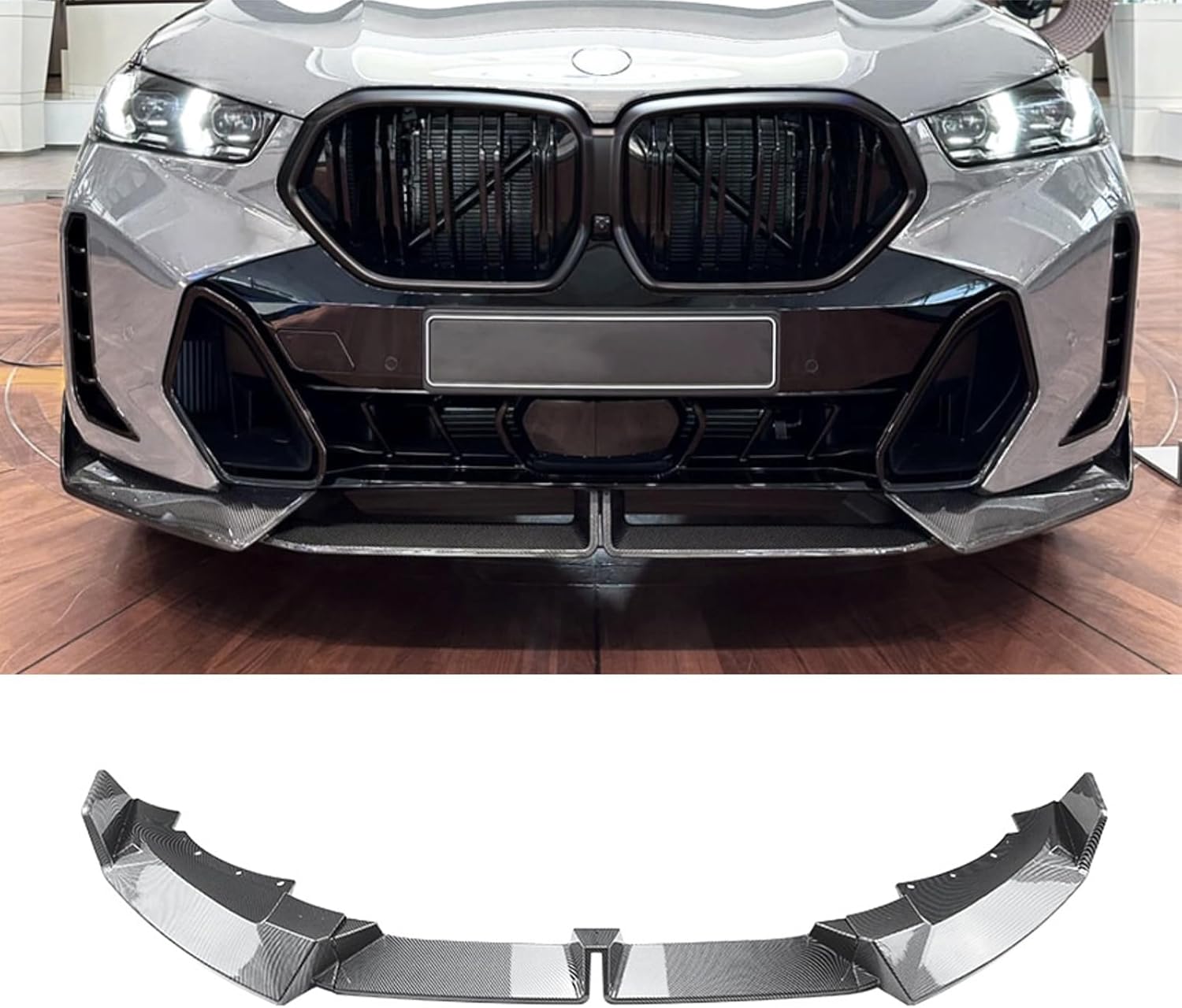 Front Bumper Compatible with BMW X6 G06 LCI M Sport 2023 2024 Front Bumper Spoiler Lip Kit Lower Splitter Protector, Carbon Fiber