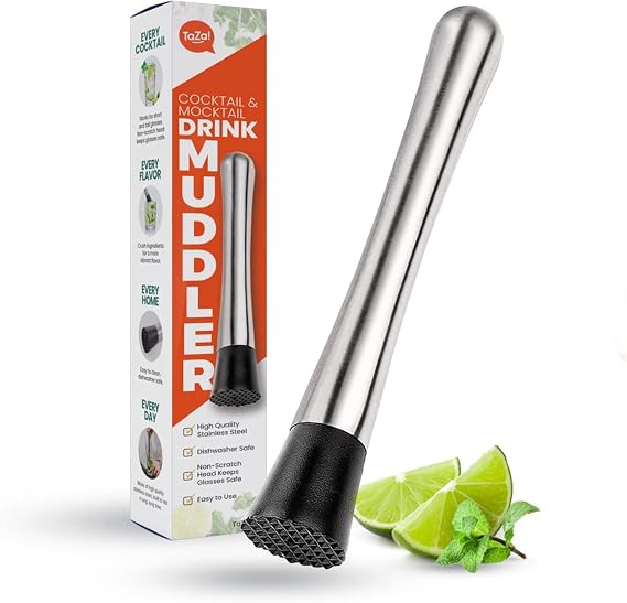 Drink Muddler for Cocktails, 8 Inch Old Fashioned/Mint Julep/Mojito Muddler, Stainless Steel Bartending, Kitchen Muddler Tool