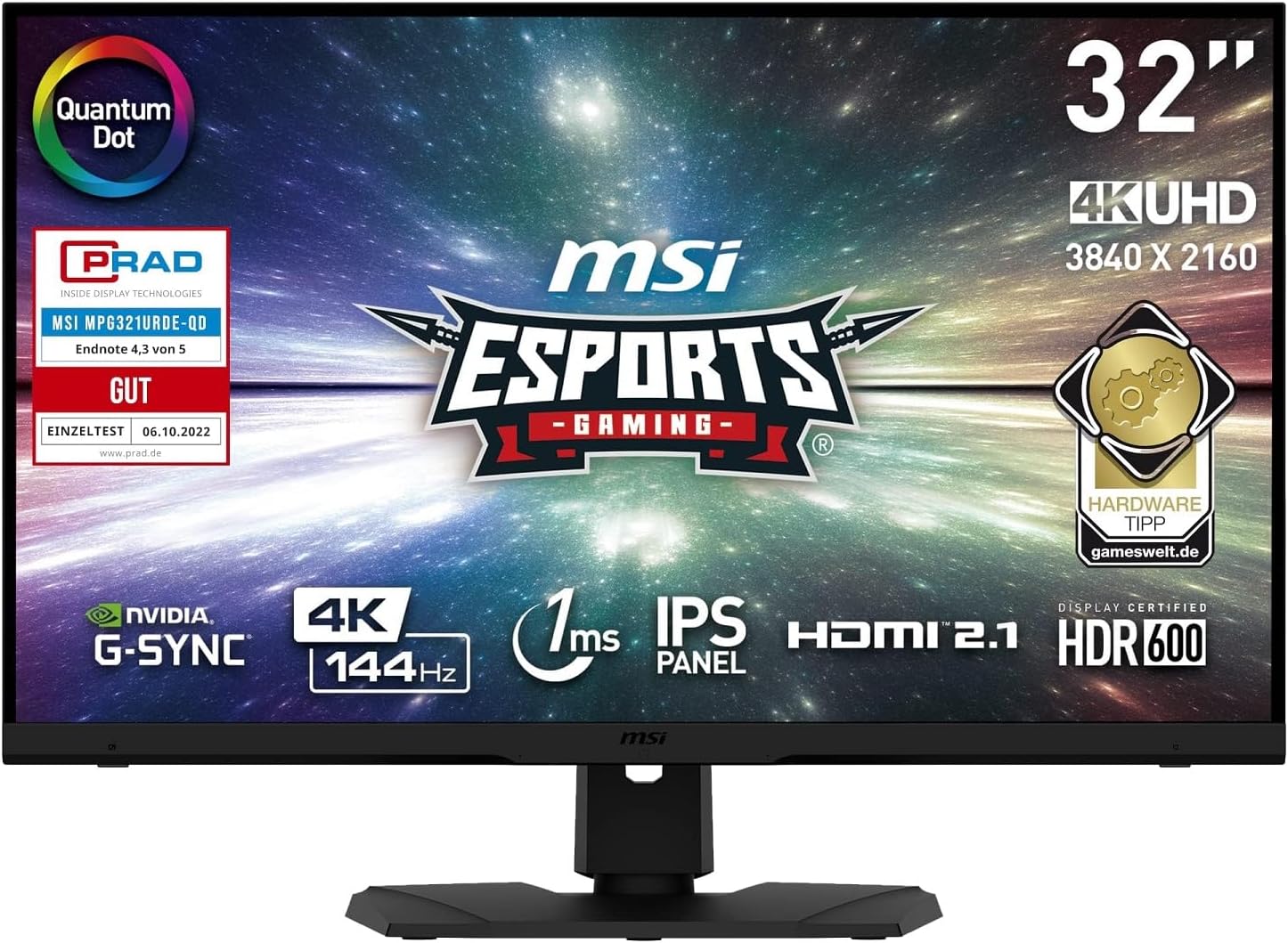 MSI MPG321URDE-QD 32 Inch 4K Quantum Dot Gaming Monitor UHD 3840 x 2160 144 Hz 1 ms IPS Panel HDR600 Black