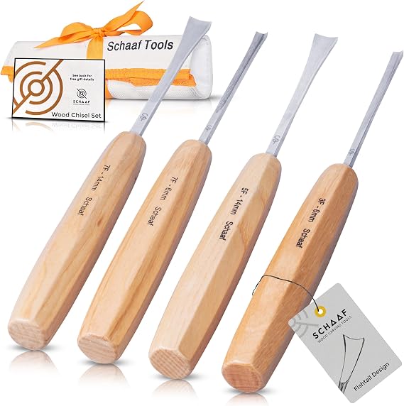 Schaaf Wood Carving Tools 4-pc Wood Chisel Set, Fishtail Gouges, Cr-V 60