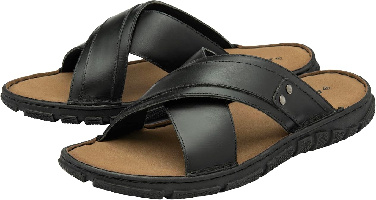 DUNLOP Mens Leather Sandals Open Toe Easy Slip On Cross Over Straps Sliders Sizes 7-12