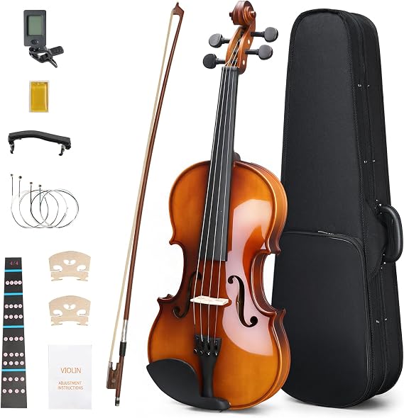 Violin 4/4 Full Set for Beginners, Solid Spruce, Natural Gloss