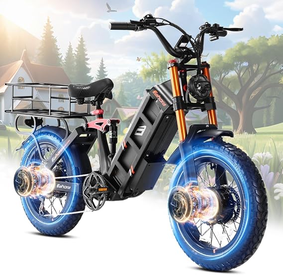 eAhora Juliet Pro II Electric Bike - Dual Motor Peak 5400W 43MPH 60V 70Ah 220Miles Long Range Ebike for Adults, 20" Fat Tire Electric Mountain Bicycle Full Suspension All Terrain E-Bike for Women Men