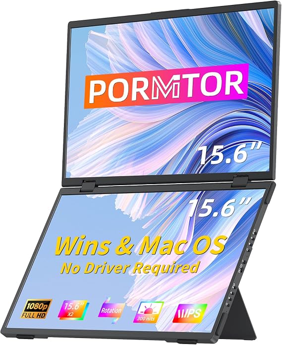 Laptop Screen Extender,15.6" Dual Monitors (Wins/Mac) Folding Stacked Portable Dual Monitor, USB C Travel Extended Computer Display with Triple Portable Monitor for Laptop PC Windows Mac