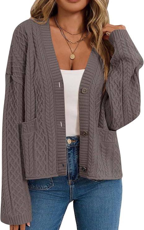 GREAIDEA Women's Fall Chunky Knit Open Front Sweaters Long Sleeve Button Cardigan 2025 Loose Short Outerwear Coats