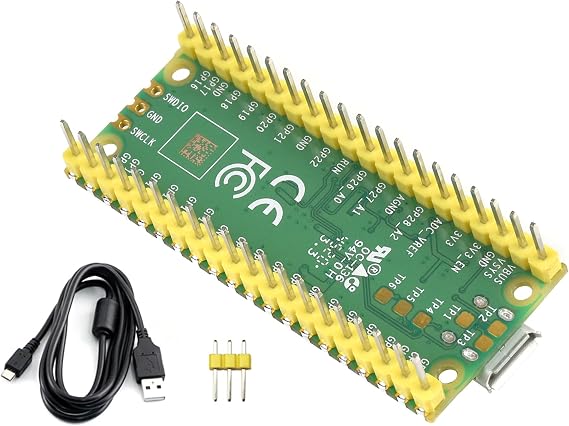 Pre-Soldered Header Raspberry Pi Pico with USB Cable, Based on Raspberry Pi RP2040 Dual-Core ARM Cortex M0+ Processor, Running up to 133 MHz, Beginner-Friendly Microcontroller