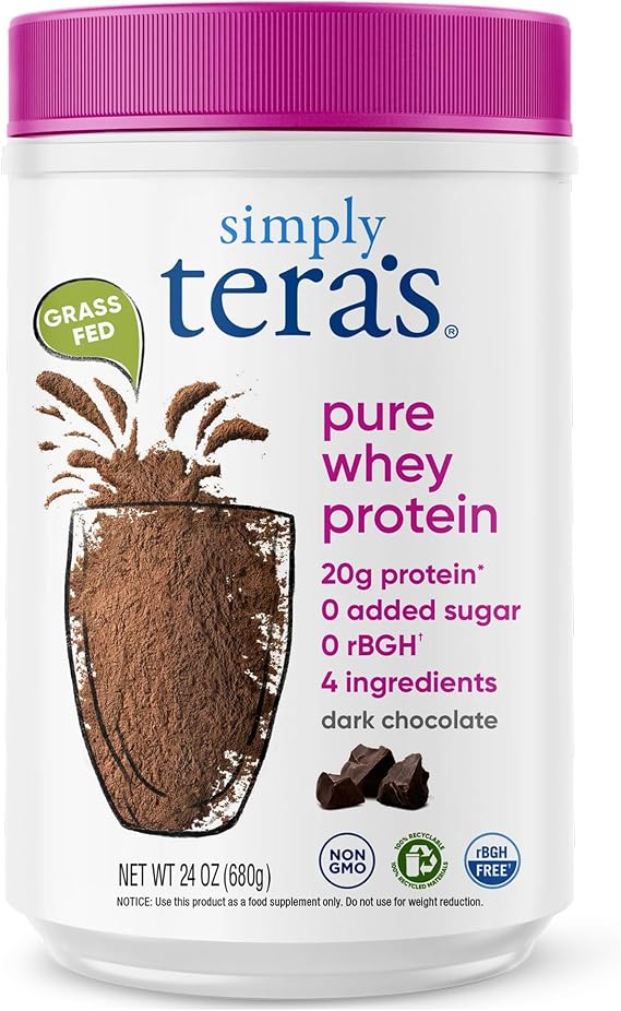 simply tera's Pure Whey Protein Powder, Dark Chocolate, Clean Label - 24 Oz
