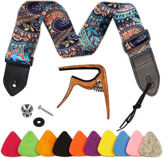 Junjuleo Ukulele Strap with Capo, 10 Color Picks, Adjustable Shoulder Strap