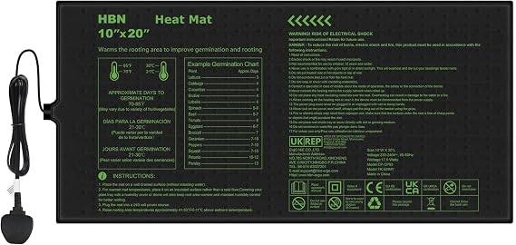 HBN Durable Seedling Heat Mat,Waterproof Hydroponic Heating Pad,Seedling Heating Pad for Winter Indoor Seedling Germination and Greenhouse(10"x 20",1pc)