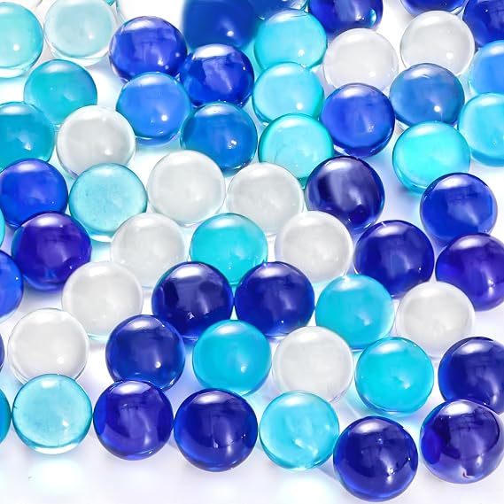 FUTUREPLUSX 75PCS Blue Marbles Bulk, for Kids Marble Run Games, Fillers Aquarium Pebbles