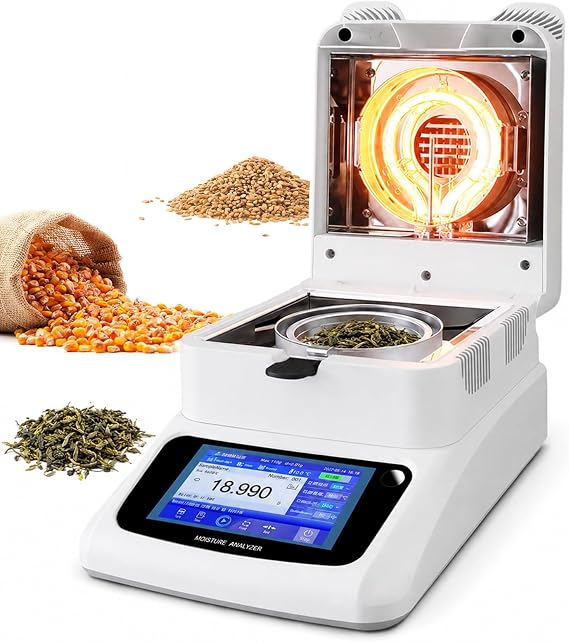 Lab Moisture Balance, Halogen Heating Moisture Analyzer with 5-Inch Touch Screen, 120g Capacity, 40-230C Temperature Setting, for Grain, Feed, Tea, Coffee and Crops B-1202