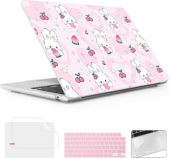 Case for 2026-2023 MacBook Air 15" M5 A3448, Rabbit & Strawberry