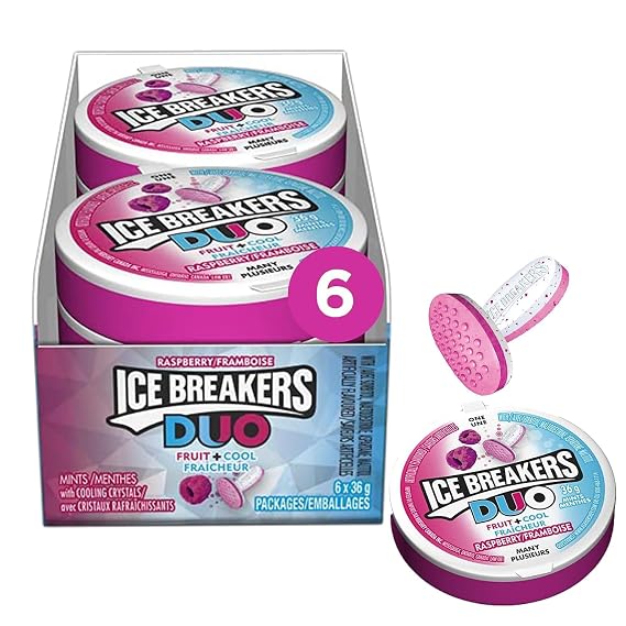 Ice Breakers Duo Raspberry Mints, 1.5oz. 36g(Pack of 6){Imported from Canada}