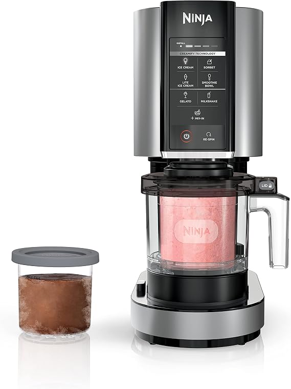 NINJA Creami NC301LAA Dondurma Makinesi Karışımları Smoothies Shakes Shakes Smoothies 7 Tek Dokunuşlu Programlar Kapaklı 2 Kap Kompakt Boyut Gümüş