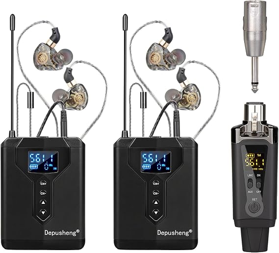Depusheng Wireless in Ear Monitor System with Transmitter Clip on Receiver Automatic Pairing in-Ear Monitoring for Studio,Guitar,DJ,Live Performance