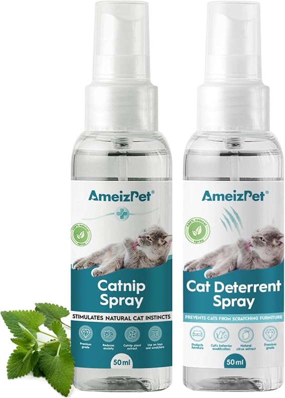 AmeizPet Cat Deterrent Spray and Catnip Spray for Cats Bundle