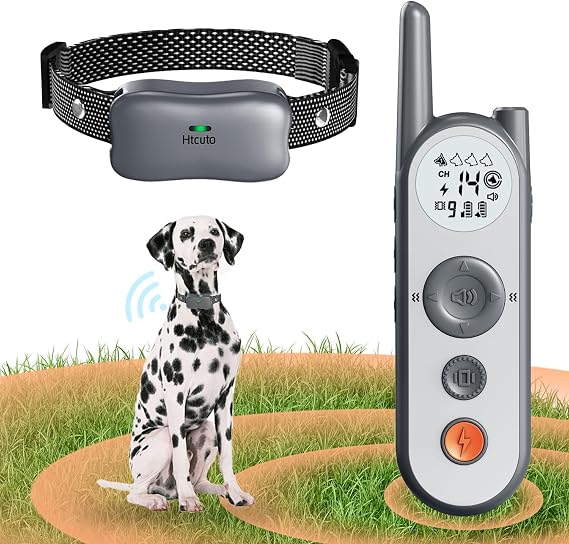 Htcuto 3500 Ft Wireless Dog Fence with 6100Ft Training Remote Collar, 185 Day Battery Rechargeable Electric Fence System, IPX7 Water Resistant, for a Dog *Grey