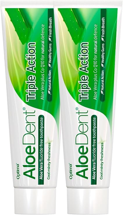 Aloe Dent 3 Effective Toothpaste with Aloe Vera Natural Whiteness Without Fluoride and SLS, 100 ml x 2 Pieces