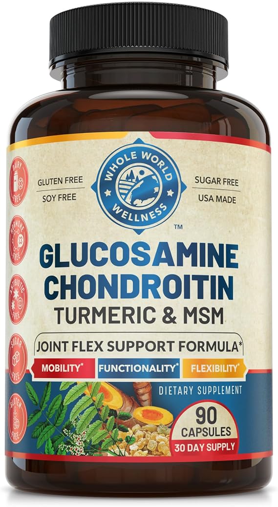 Joint Support Supplement with Glucosamine Chondroitin MSM Turmeric Boswelia. Supports Inflammatory Response, Discomfort Relief for Knees Hands Back Joints. USA Made.