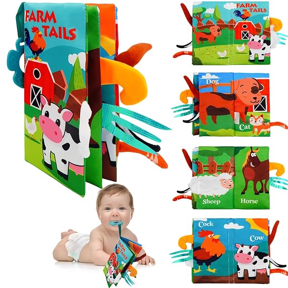Soft Crinkle Cloth Baby Books for 0-12 Months Infants with Teether