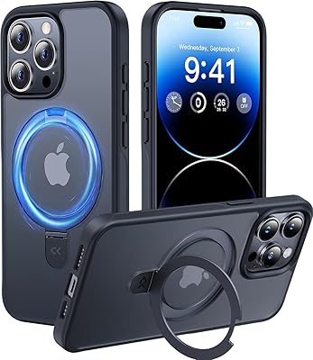 CASEKOO for iPhone 15 Pro Case with Magnetic Invisible Stand [Military Drop Protection] [Compatible with MagSafe] Shockproof Slim Translucent Matte Case 6.1 Inch, Black, for ManWoman