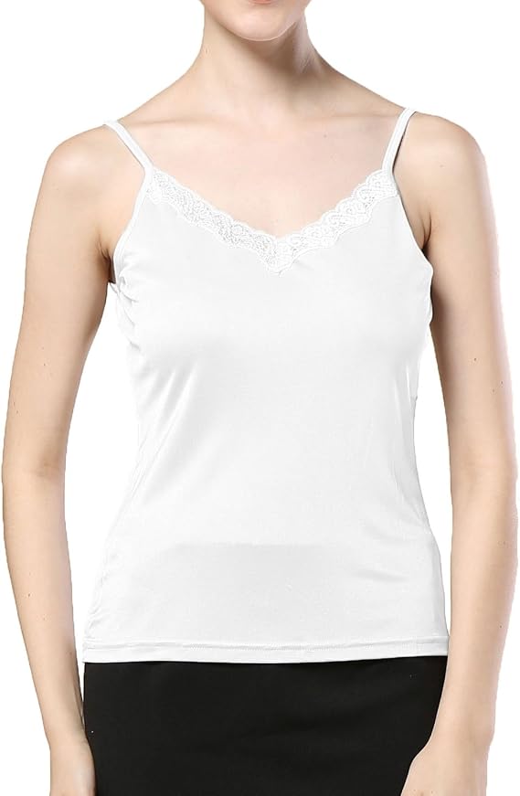 Paradise Silk Pure Silk Knit Womens Lacy V Neck Camisole Tank Top