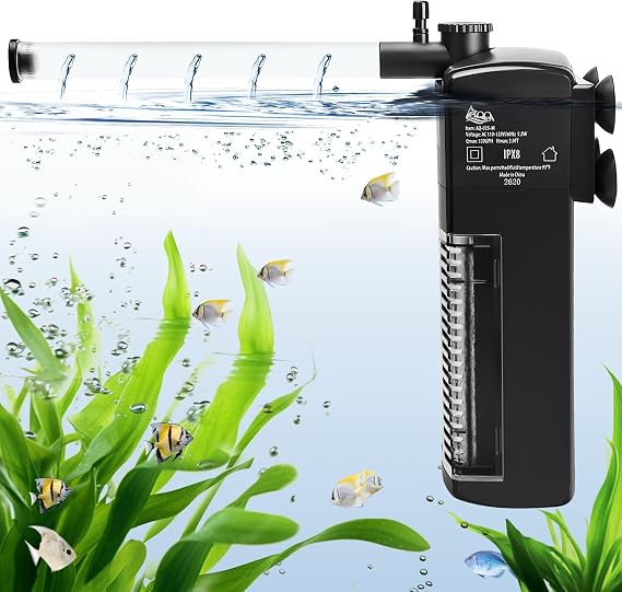 AQQA Aquarium Filter Adjustable Aquarium Internal Filter 4.5 W Aquarium Internal Filter with 300 L/H Water Pump for Aquarium of up to 120 L