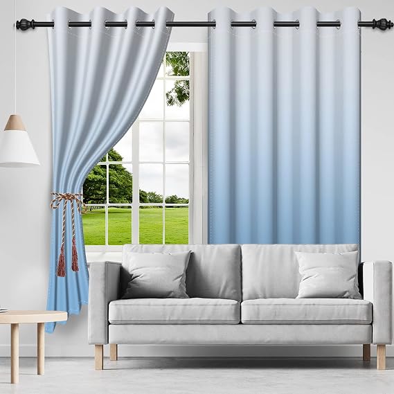 Blackout Curtains Thermal Insulated Window Treatment Panels Room Darkening Blackout Drapes for Living Room Bedroom Draperies (Light Blue, 84" L x 42" W)