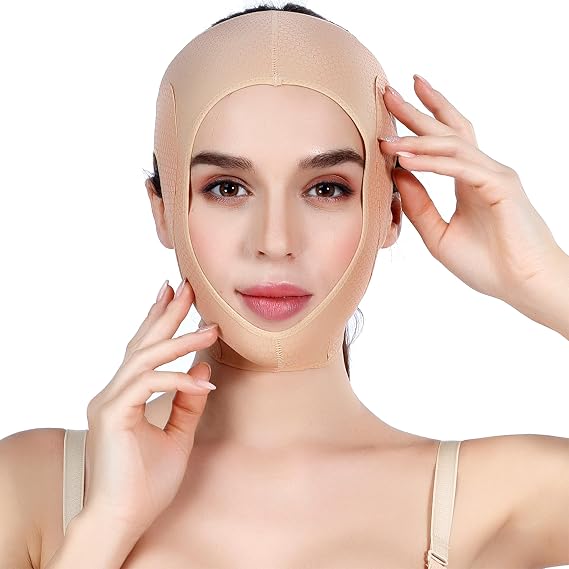 Chin Strap for Sleeping Adjustable V Line Lifting Mask for Women,Neck and Chin Compression Garment Wrap Comfortable and Breathable Jaw Strap for Sleep
