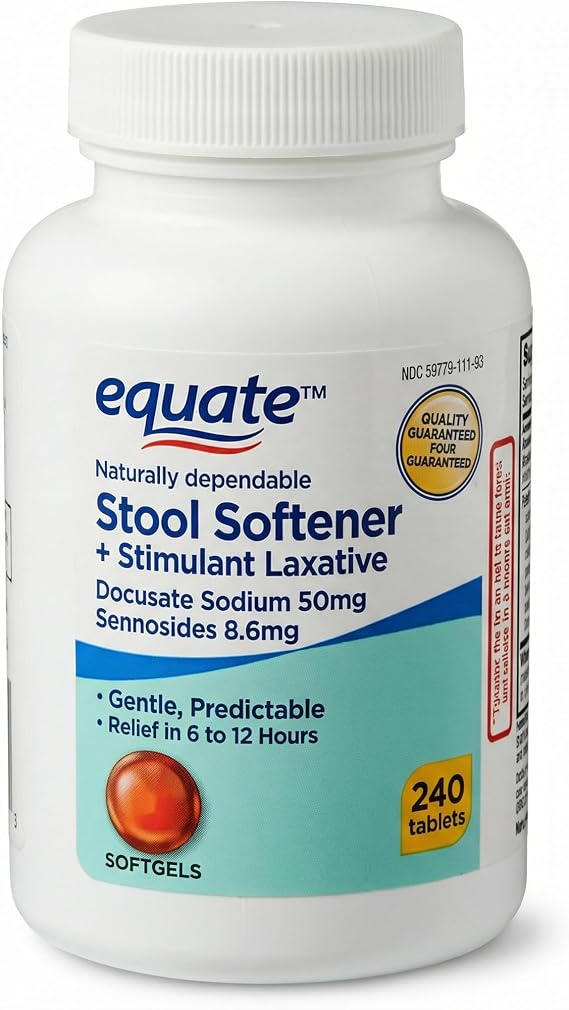 Stool Softeners Extra Strength Tablets with Docusate Sodium 50 mg and Sennosides 8.6 mg, 240 Count, Adults and Children 2+