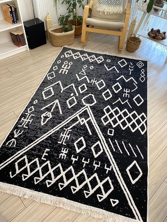 Kilim Çift Taraflı Kullanılabilir İskandinav Seri Dokuma Kilim Siyah-Beyaz