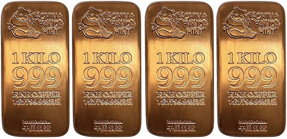 4 x 1 Kilo China Panda Mint Copper Cast Bar 999 Fine 5 kg Kilogram Bullion 1000g Ingot