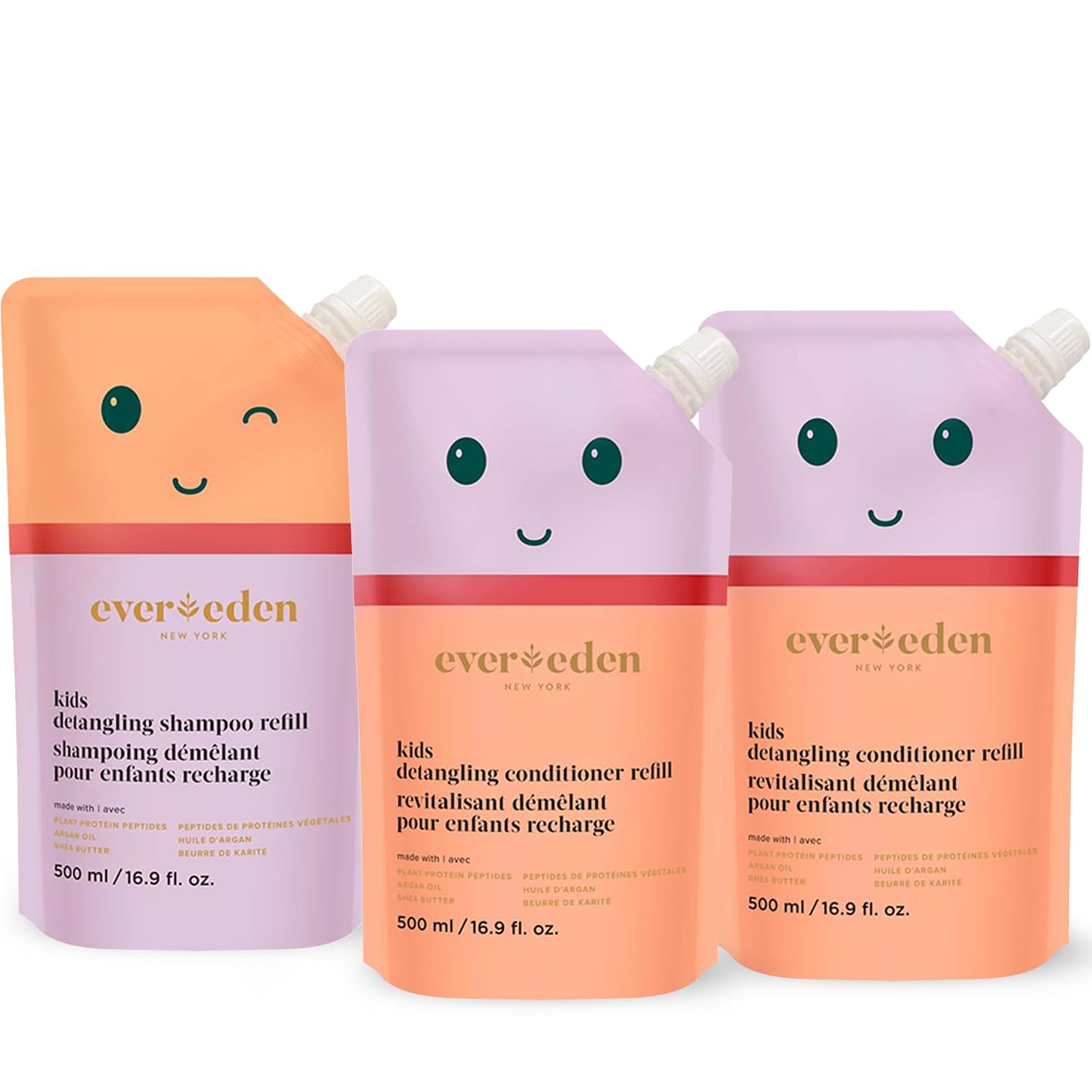 Evereden Happy Hair Duo Refills: Hair Detangling Shampoo & Conditioner for Children 1x 16.9 fl. oz Shampoo, 2x 16.9 fl. oz Conditioner - Plant Protein Peptides & Argan Oil - Clean, Vegan, Ages 3 Up