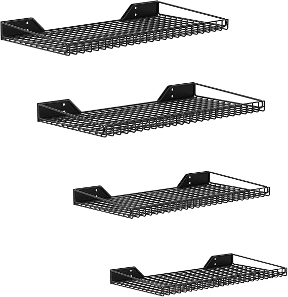WALMANN Garage Wall Shelf, 4 Wall Mounted Storage Shelves for Garage, Closet, Laundry Room, Heavy Duty Wall Shelving, Holds Up to 65 Lbs(Black, 4 Shelves)