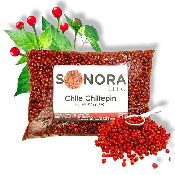 Sonora Chilo -(Chile Chiltepin Silvestre) Dried Chiltepin Pepper From Sonora Mexico - Great for Seafood (Mariscos) Salsas, Stews - 500 grs 1.1 Pound (Pack of 1)