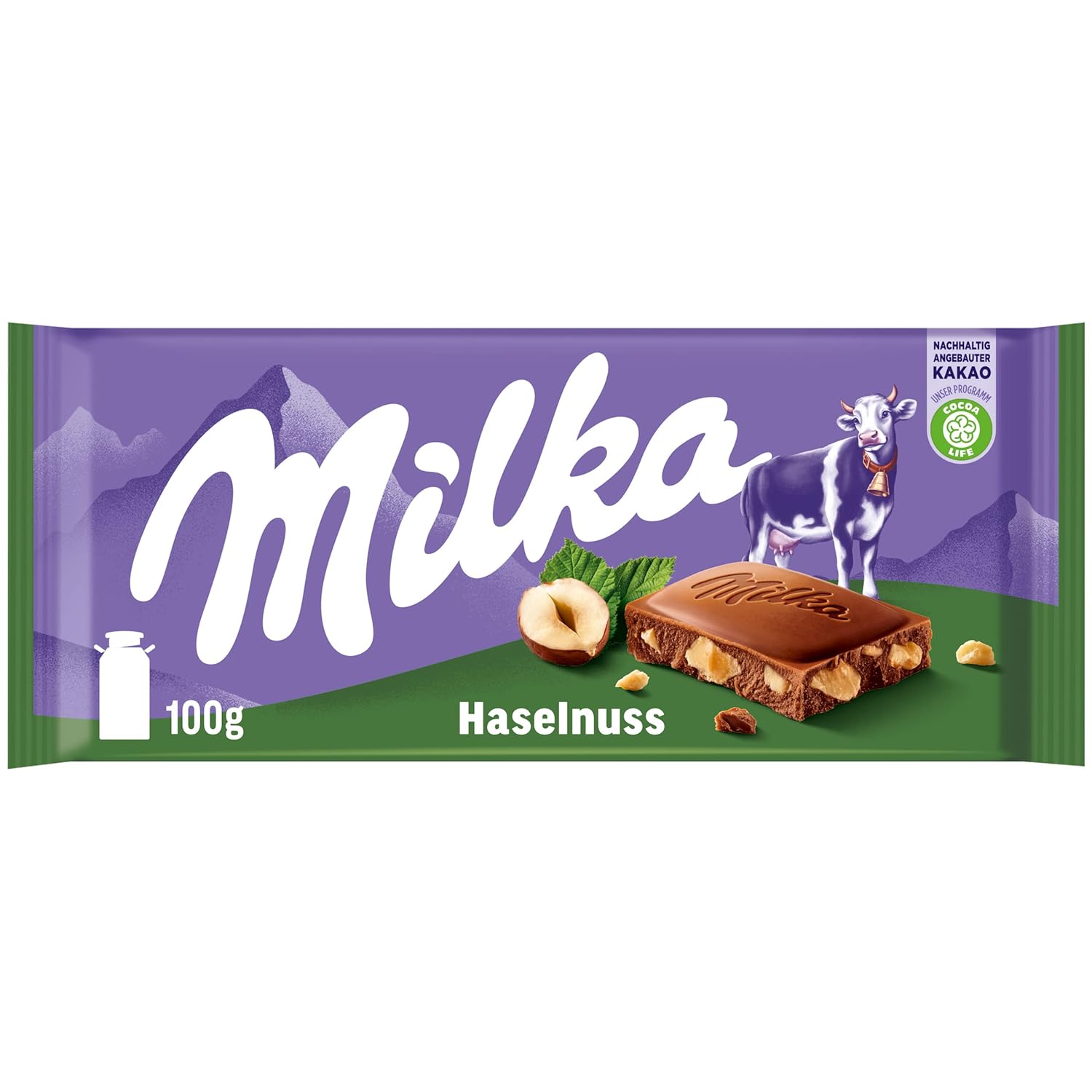 Milka Hazelnut 1 x 100 g, Alpine Milk Chocolate, with Hazelnut Pieces, Milka Nut Chocolate Made from 100% Alpine Milk, Table Chocolate