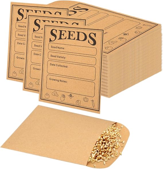 150pcs Seed Saving Envelopes 4.7x3.1 Inch | Reusable Seed Kraft Storage Organizer Packets Printed for Flower Vegetable Plants Garden Seeds Saving & Collecting