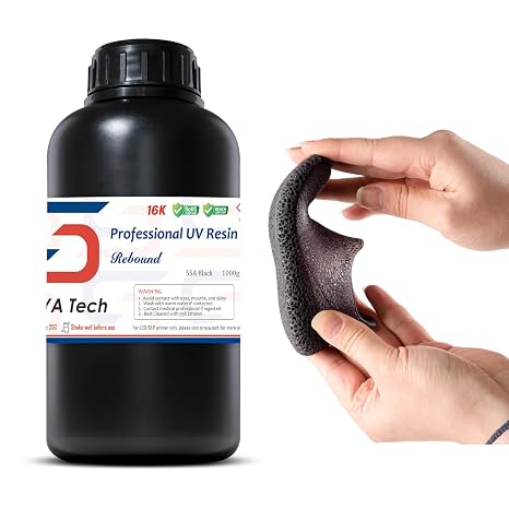 Siraya Tech Rebound 55A High Elasticity 3D Printer Resin, Black, 1kg | Fast-Rebound, 55A Shore Hardness, Flexible and Shock-Absorbing, for Prototyping, Industrial & Consumer Applications