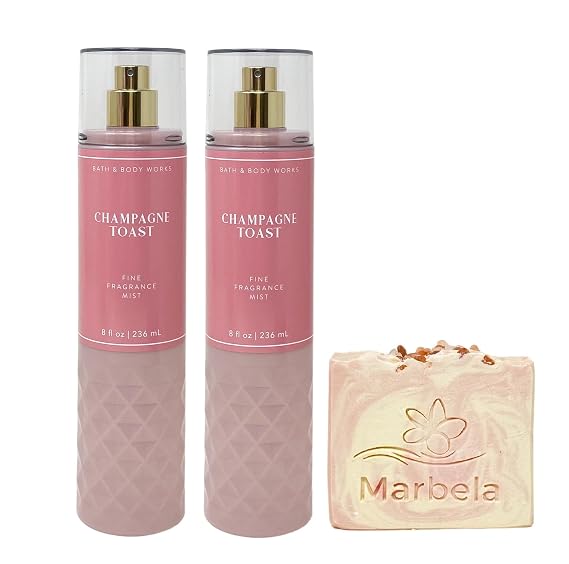 Bath & Body Works Champagne Toast 2 Piece Fine Fragrance Mist Value Pack with a Himalayan Salts Springs Bar Soap - Full Size