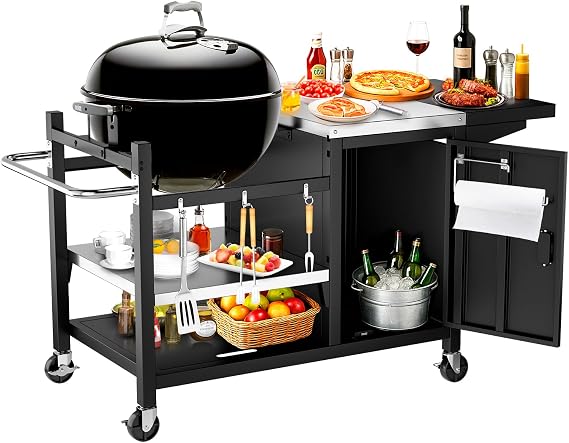 Utheer Grill Table Cart for Weber Kettle 22", Big Green Egg, AKORN Jr